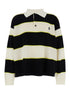 Alexander Mcqueen Men Black And White Long-Sleeve Polo Shirt With Logo Patch On The Front And All-Over Striped Motif In Cotton Blend Man by Luosophy