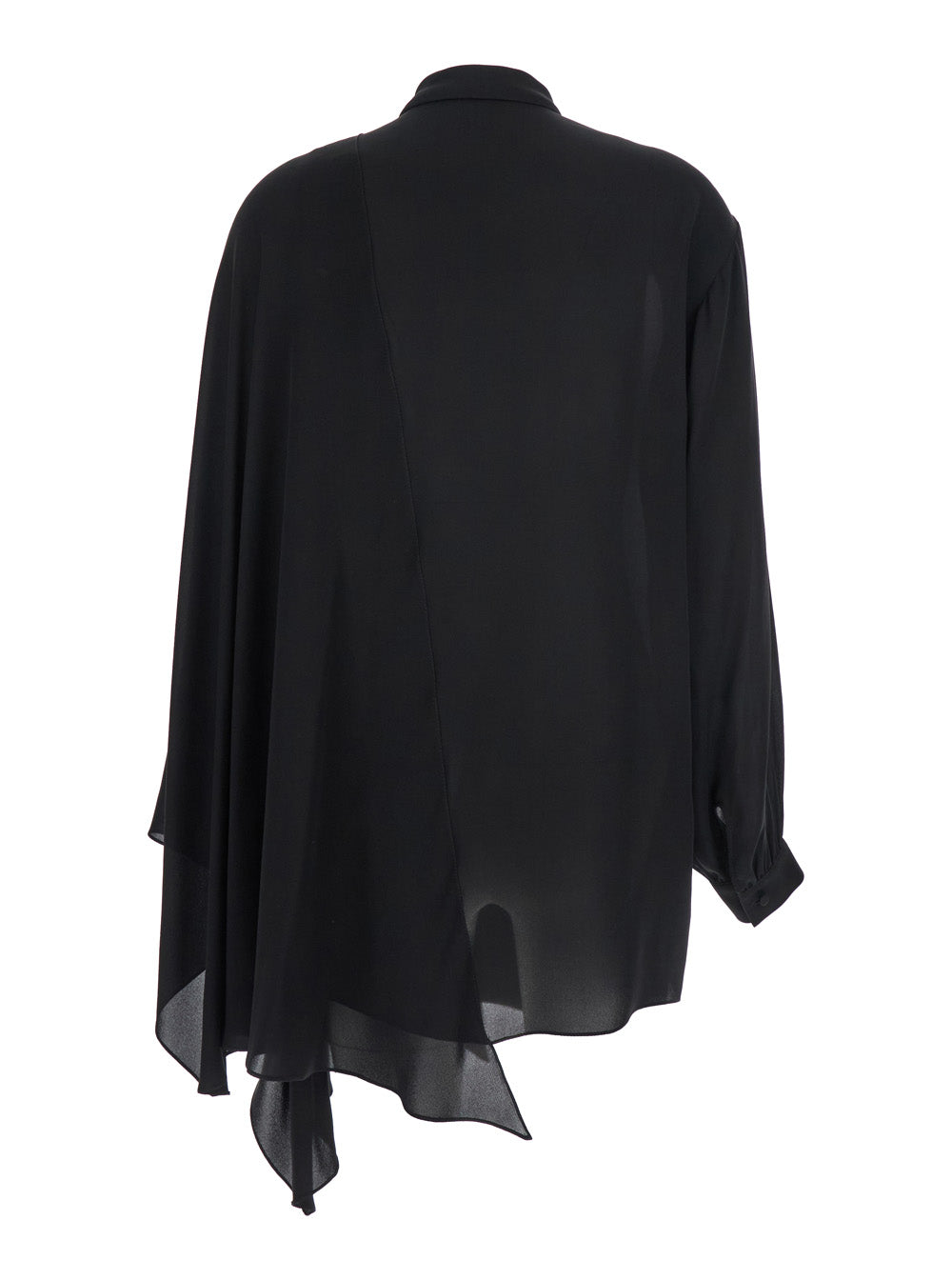 Balenciaga Women Black Blouse With Pussybow Collar And Asymmetric Design In Silk Woman by Luosophy