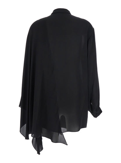Balenciaga Women Black Blouse With Pussybow Collar And Asymmetric Design In Silk Woman by Luosophy