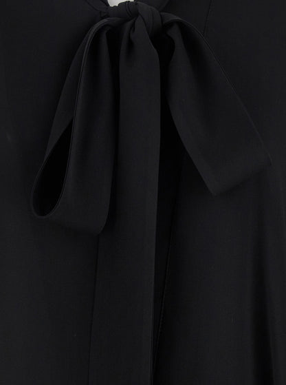 Balenciaga Women Black Blouse With Pussybow Collar And Asymmetric Design In Silk Woman by Luosophy