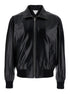 Bottega Veneta Men Black Bomber Jacket With Two Front Welt Pockets In Leather Man by Luosophy