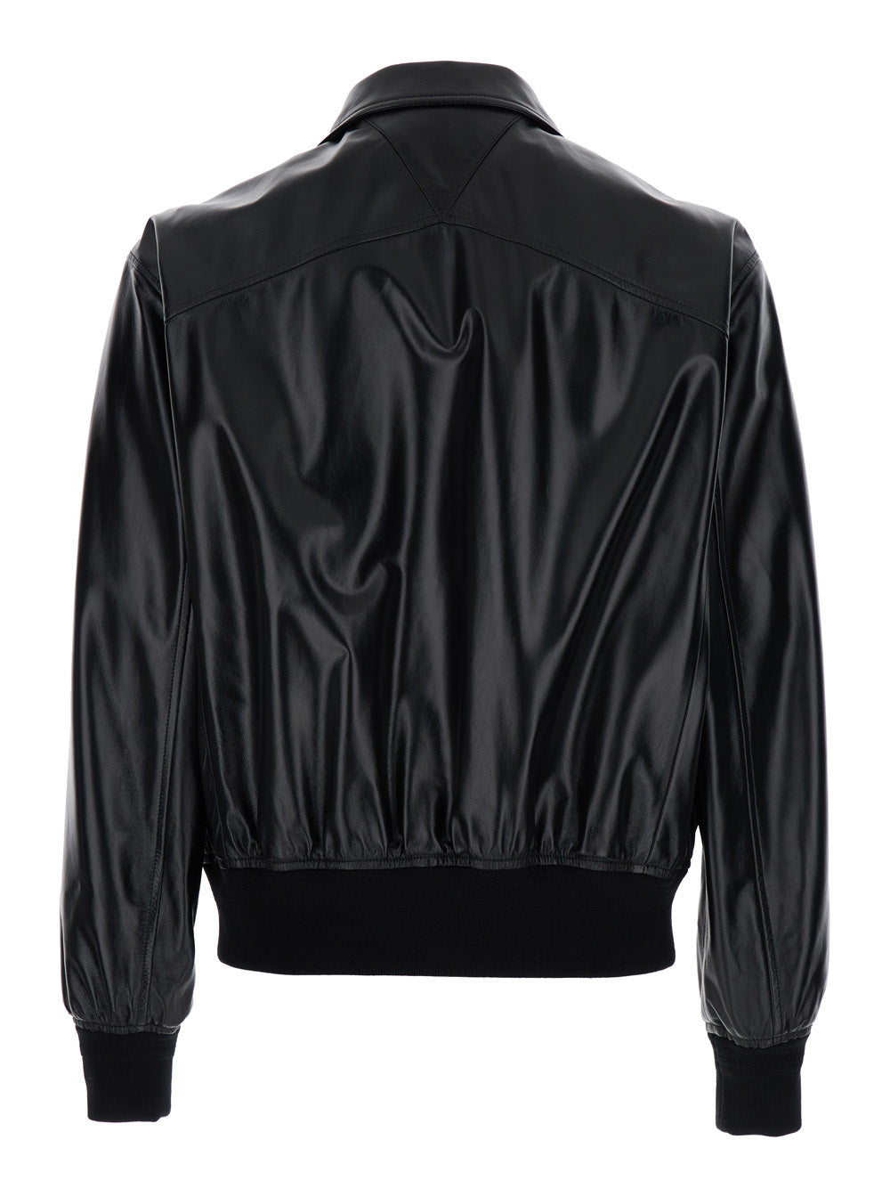 Bottega Veneta Men Black Bomber Jacket With Two Front Welt Pockets In Leather Man by Luosophy