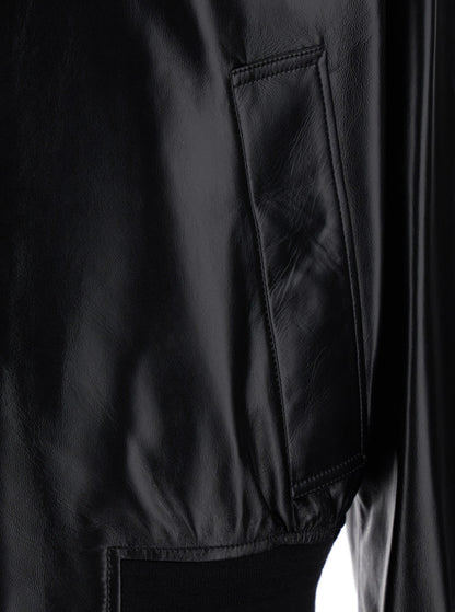 Bottega Veneta Men Black Bomber Jacket With Two Front Welt Pockets In Leather Man by Luosophy