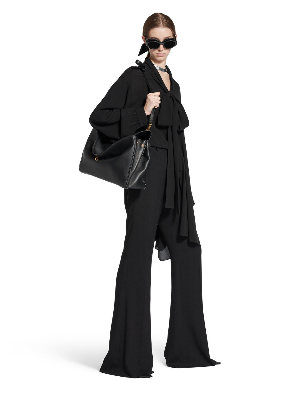 Balenciaga Women Black Pants With Belt Loops And Flared Leg In Viscose Woman by Luosophy