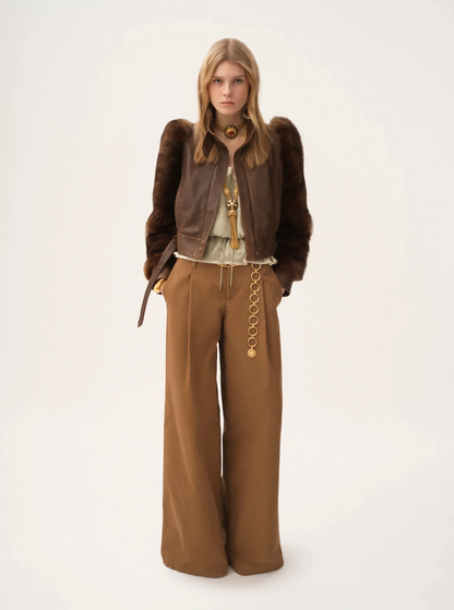 Chloé Women Brown Pants With Belt Loops And Wide Leg In Cotton Woman by Luosophy