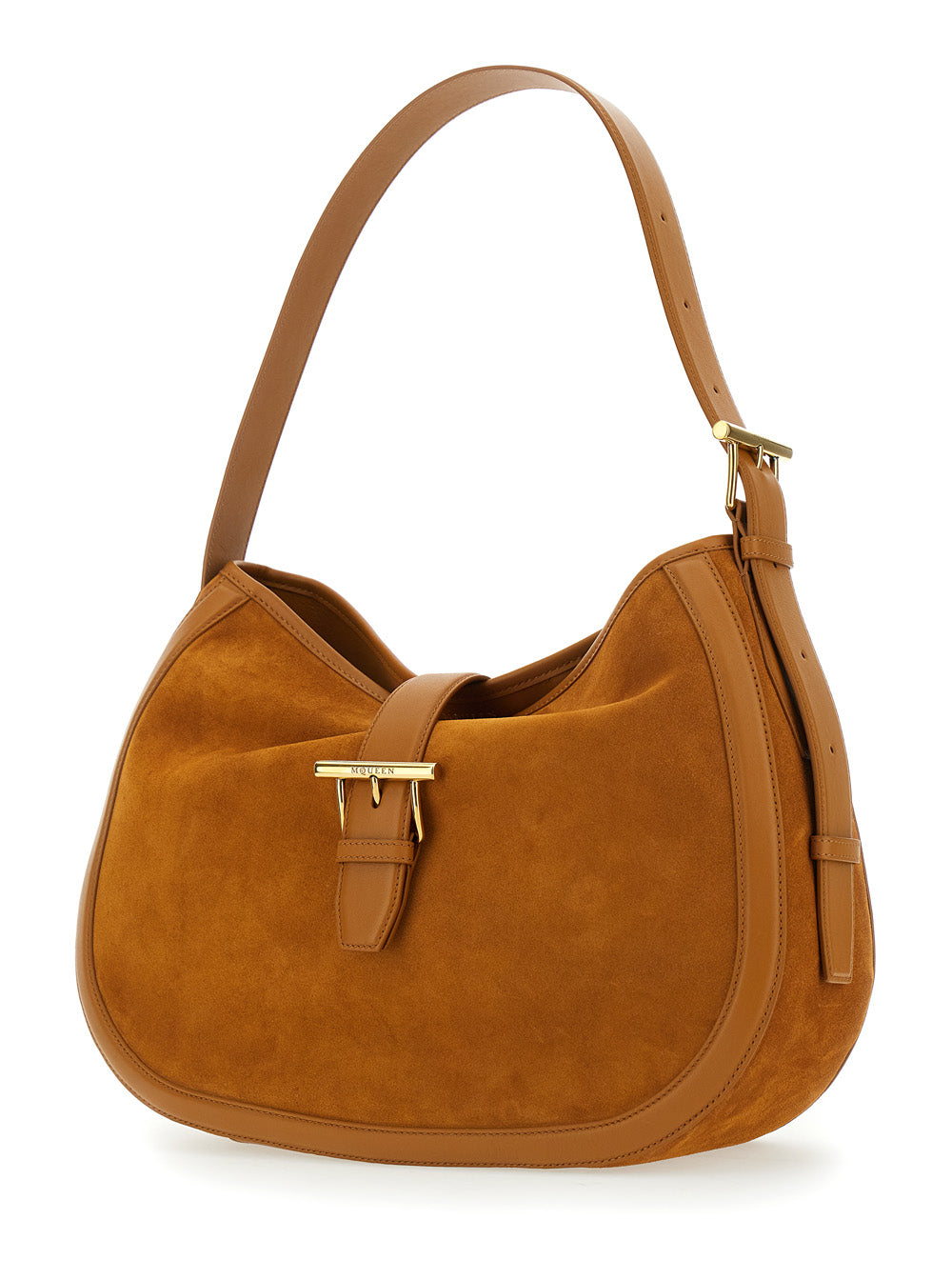 Alexander Mcqueen Women Brown Shoulder Bag With Adjustable Shoulder Strap And T Buckle Closure On The Front In Suede Woman by Luosophy