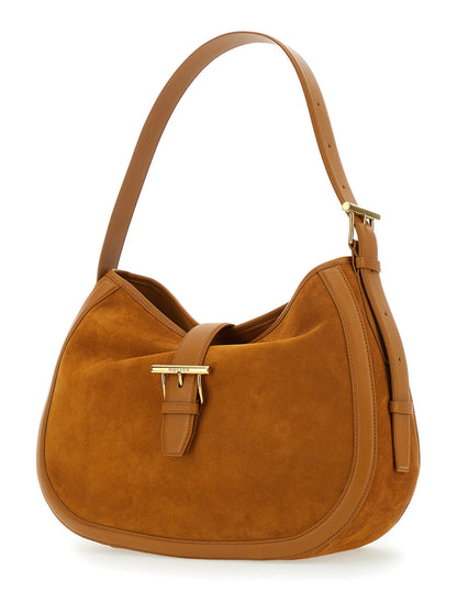 Alexander Mcqueen Women Brown Shoulder Bag With Adjustable Shoulder Strap And T Buckle Closure On The Front In Suede Woman by Luosophy
