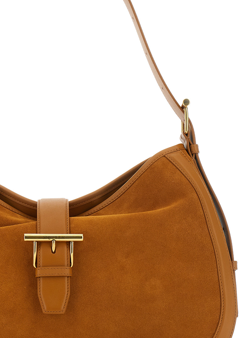 Alexander Mcqueen Women Brown Shoulder Bag With Adjustable Shoulder Strap And T Buckle Closure On The Front In Suede Woman by Luosophy