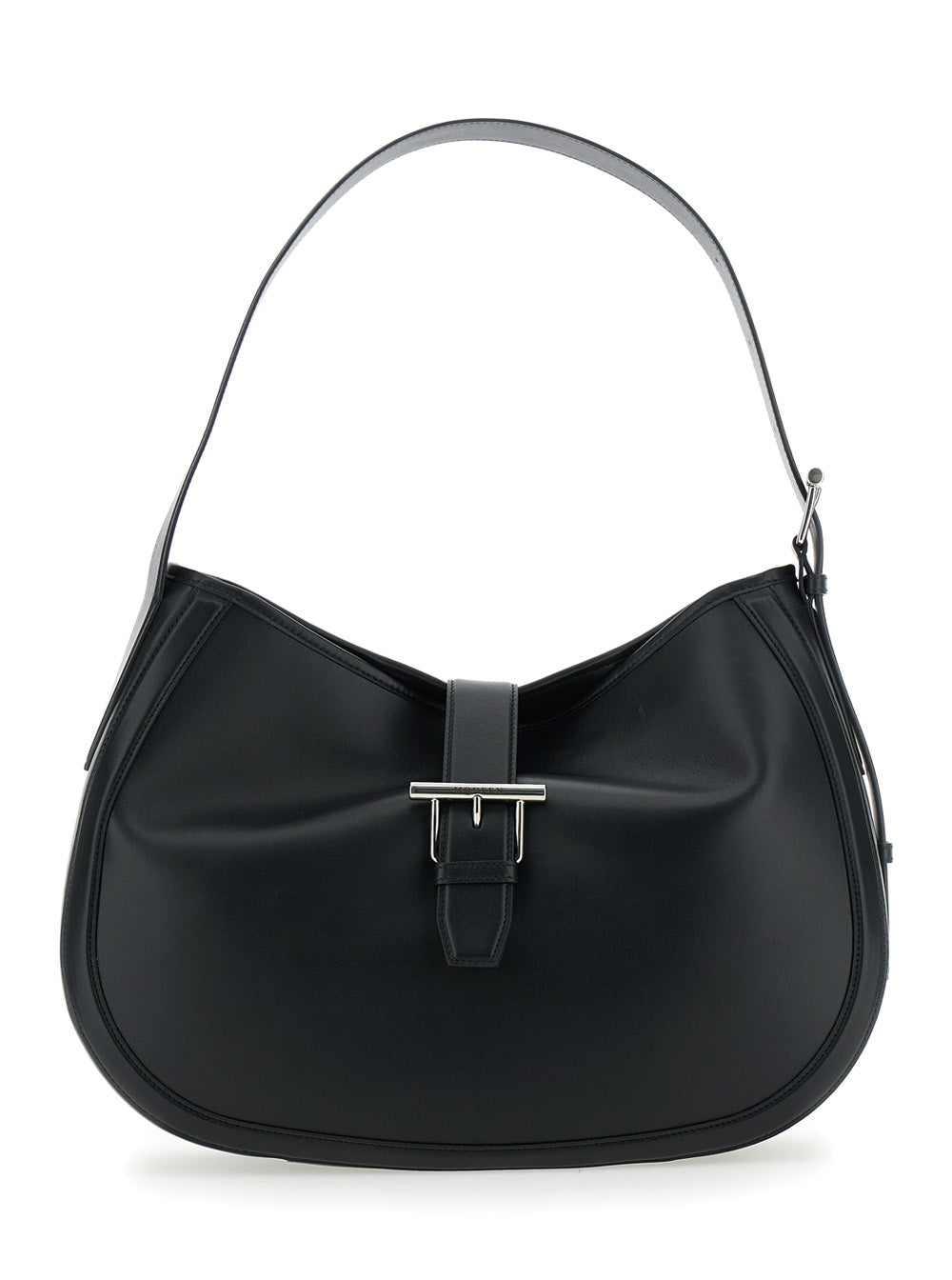 Alexander Mcqueen Women Black Shoulder Bag With Adjustable Shoulder Strap And T Buckle Closure On The Front In Leather Woman by Luosophy