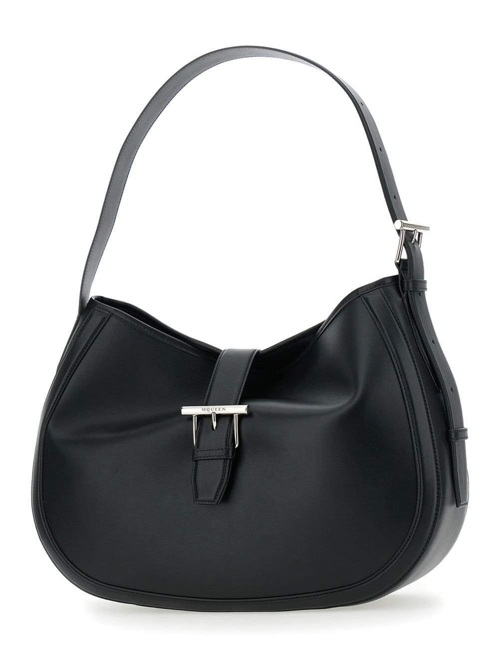 Alexander Mcqueen Women Black Shoulder Bag With Adjustable Shoulder Strap And T Buckle Closure On The Front In Leather Woman by Luosophy