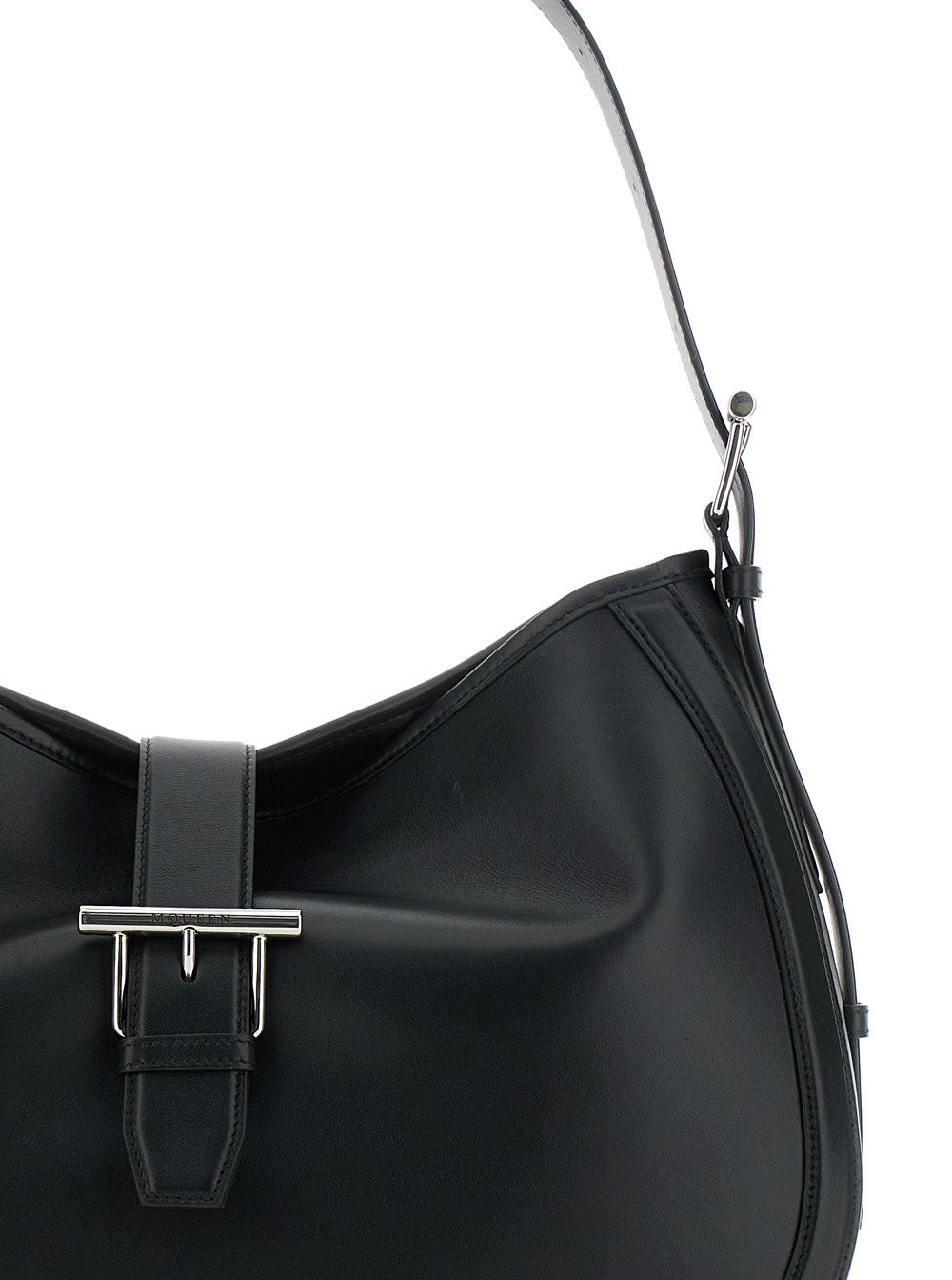 Alexander Mcqueen Women Black Shoulder Bag With Adjustable Shoulder Strap And T Buckle Closure On The Front In Leather Woman by Luosophy