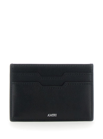 Amiri Men Black Card Holder With Logo Lettering On The Front And Embossed Logo On The Rear In Leather Man by Luosophy