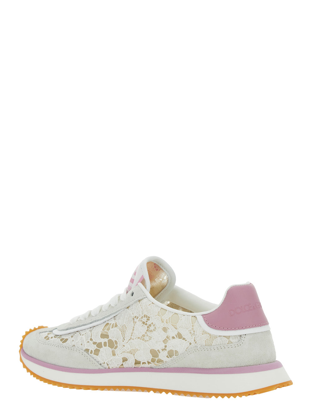 Dolce &amp; Gabbana Women White Low Top With Lace Details And Dg Patch On The Side In Fabric And Suede Blend Woman by Luosophy