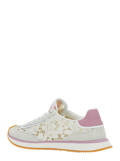 Dolce &amp; Gabbana Women White Low Top With Lace Details And Dg Patch On The Side In Fabric And Suede Blend Woman by Luosophy