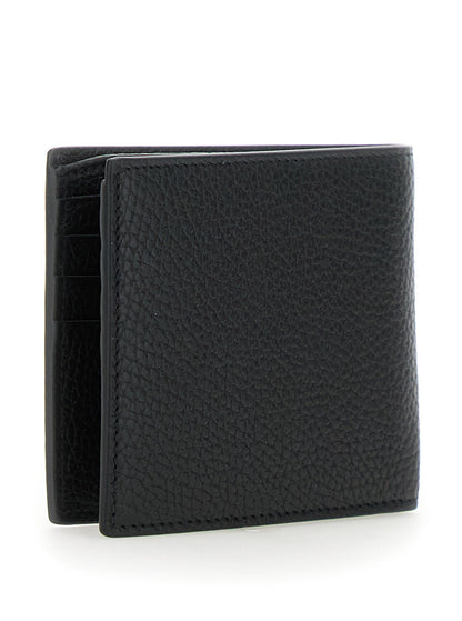 Gucci Men Black Bi-Fold Wallet With Embossed Logo Lettering On The Front In Grained Leather Man by Luosophy