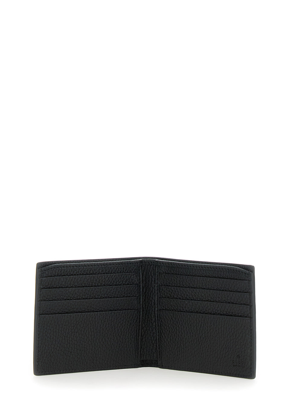 Gucci Men Black Bi-Fold Wallet With Embossed Logo Lettering On The Front In Grained Leather Man by Luosophy