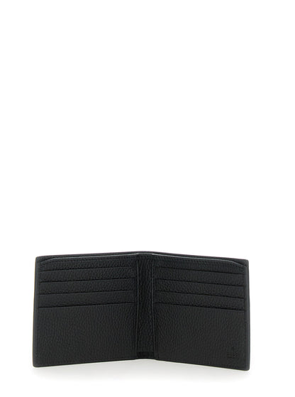 Gucci Men Black Bi-Fold Wallet With Embossed Logo Lettering On The Front In Grained Leather Man by Luosophy