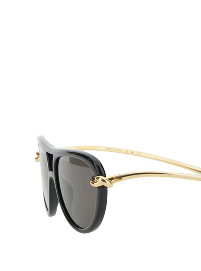 Bottega Veneta Women Black Sunglasses With Cut-Out Motif On The Temples And Knot Detail On The Temples In Acetate Woman by Luosophy