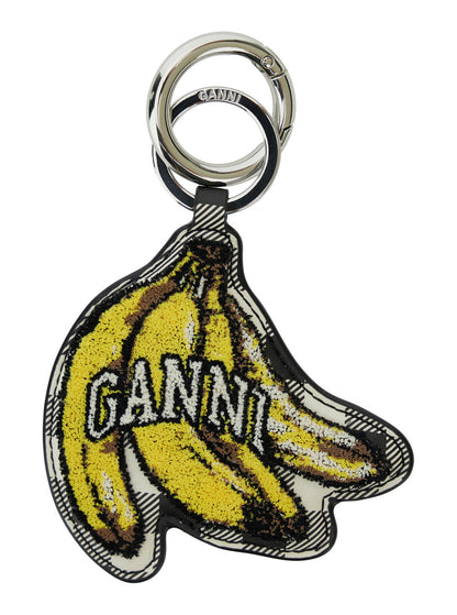 Ganni Women Multicolor Banana Shaped Keyring With Logo Lettering On The Front In Leather And Tech Fabric Woman by Luosophy