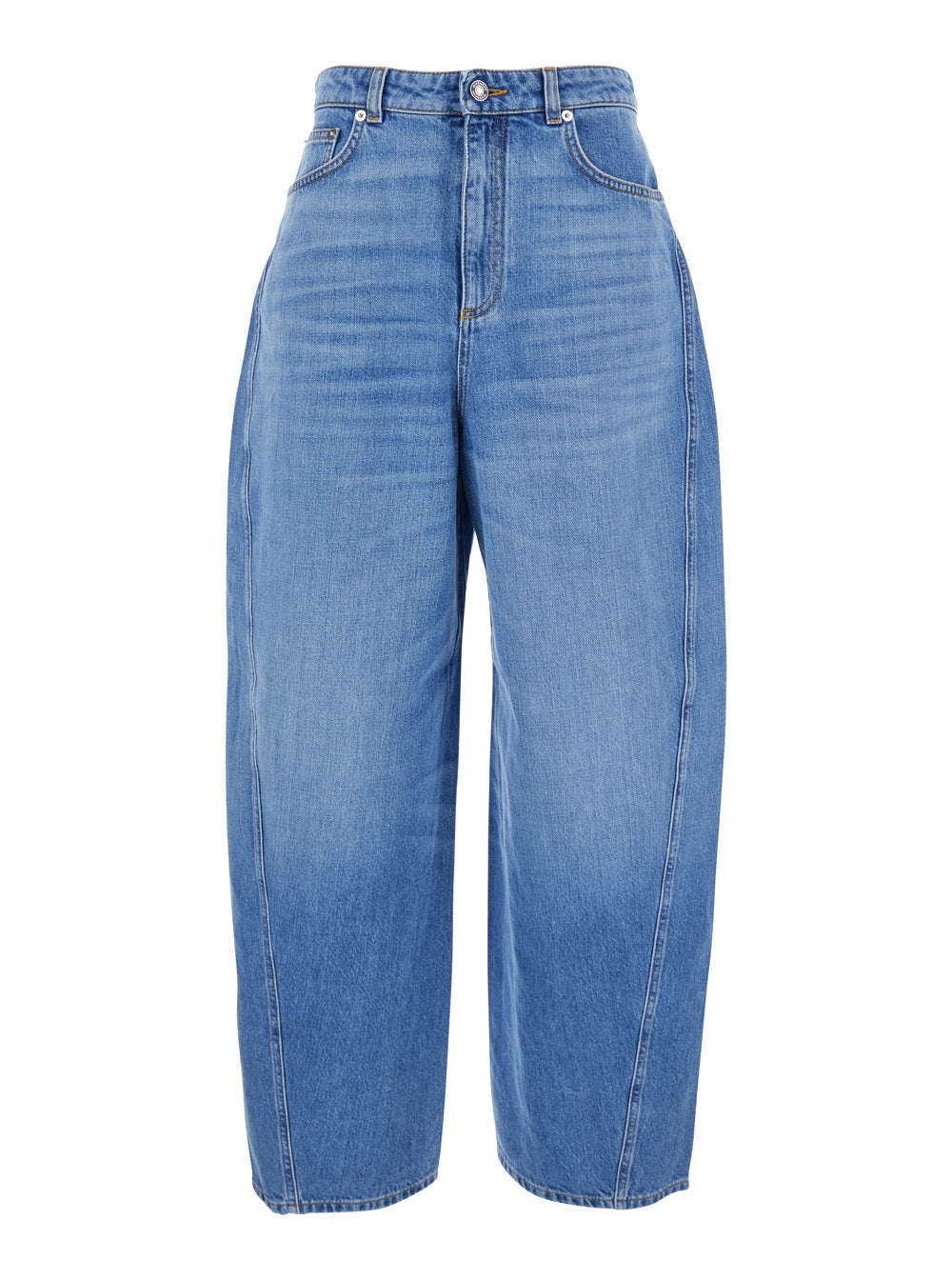 Givenchy Women Blue Jeans With Logo Patch On The Rear And Wide Leg In Denim Woman by Luosophy