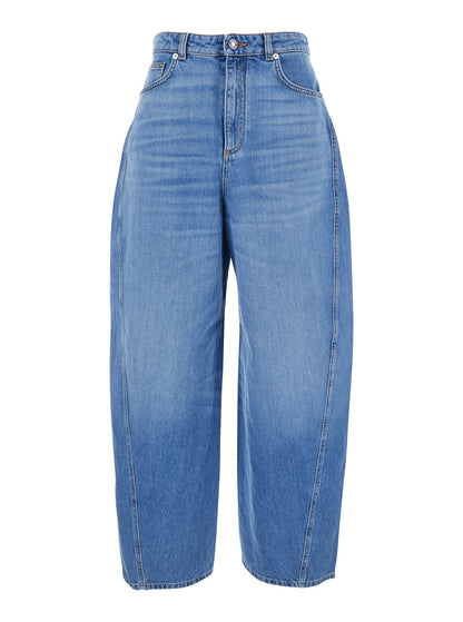 Givenchy Women Blue Jeans With Logo Patch On The Rear And Wide Leg In Denim Woman by Luosophy