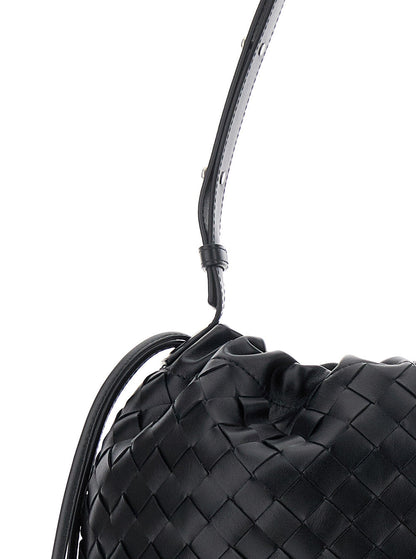 Bottega Veneta Men Black Shoulder Bag With Drawstring Closure And Intrecciato Motif In Leather Man by Luosophy