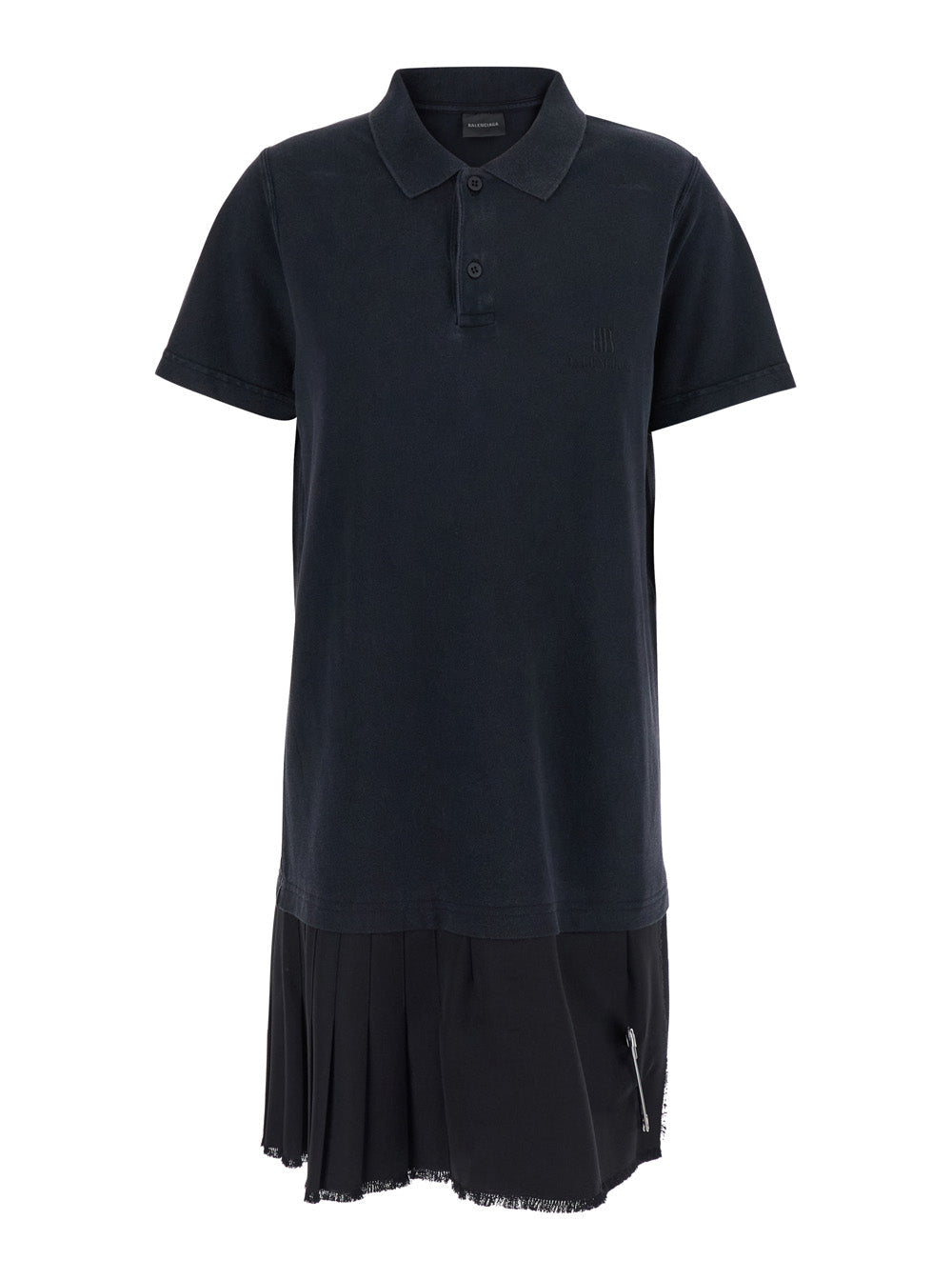 Balenciaga Women Black Layered Dress With Polo Shirt Style Collar And Safety Pin Detail In Cotton Woman by Luosophy