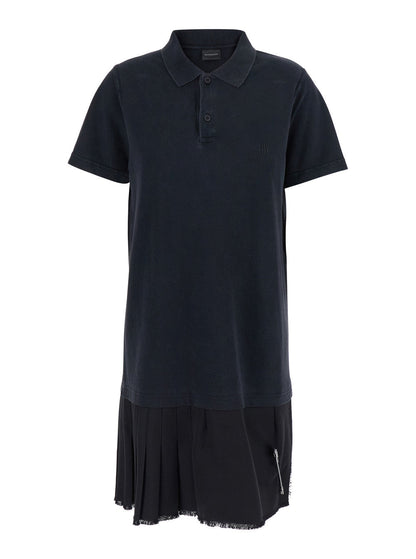 Balenciaga Women Black Layered Dress With Polo Shirt Style Collar And Safety Pin Detail In Cotton Woman by Luosophy