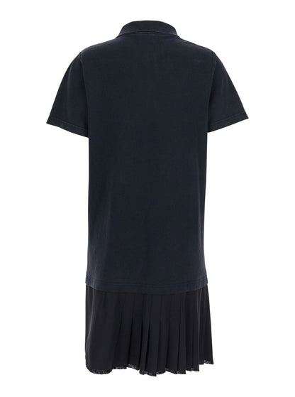 Balenciaga Women Black Layered Dress With Polo Shirt Style Collar And Safety Pin Detail In Cotton Woman by Luosophy
