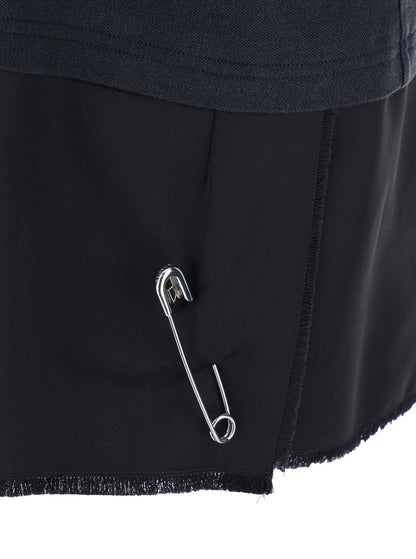 Balenciaga Women Black Layered Dress With Polo Shirt Style Collar And Safety Pin Detail In Cotton Woman by Luosophy