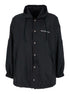 Balenciaga Men Black Jacket With Logo Lettering On The Front And Logo Patch On The Elbow In Tech Fabric Man by Luosophy