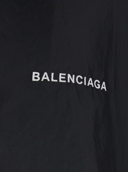 Balenciaga Men Black Jacket With Logo Lettering On The Front And Logo Patch On The Elbow In Tech Fabric Man by Luosophy