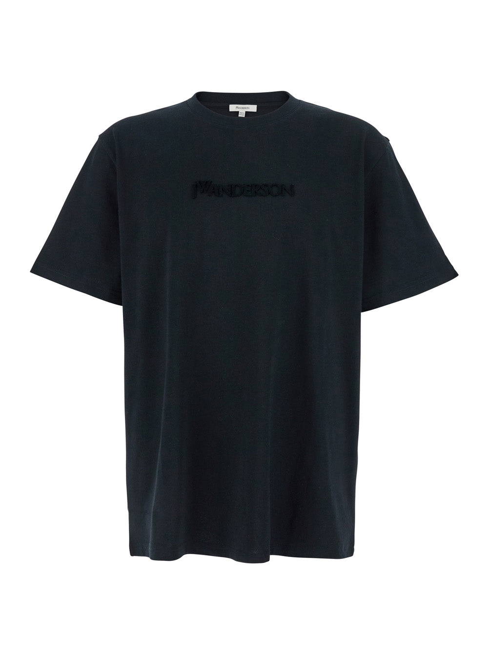 Jw Anderson Men Black Crewneck T-Shirt With Logo Lettering Embroidery On The Front In Cotton Man by Luosophy