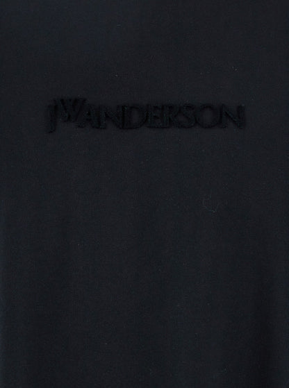 Jw Anderson Men Black Crewneck T-Shirt With Logo Lettering Embroidery On The Front In Cotton Man by Luosophy