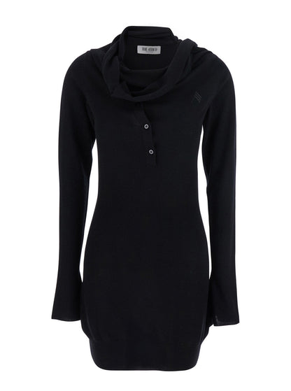 The Attico Women Black Mini Dress With Cowl Neck And Flared Sleeves In Wool And Cashmere Woman by Luosophy
