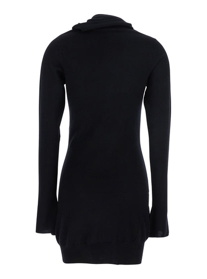 The Attico Women Black Mini Dress With Cowl Neck And Flared Sleeves In Wool And Cashmere Woman by Luosophy