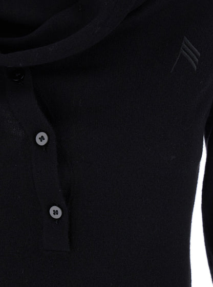 The Attico Women Black Mini Dress With Cowl Neck And Flared Sleeves In Wool And Cashmere Woman by Luosophy