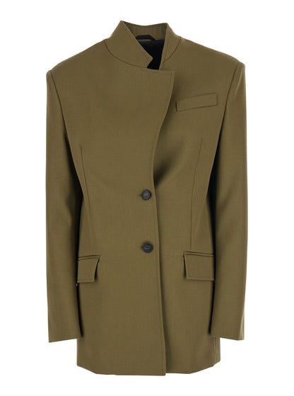 The Attico Women Green Jacket With Asymmetric Closure On The Front In Wool Woman by Luosophy