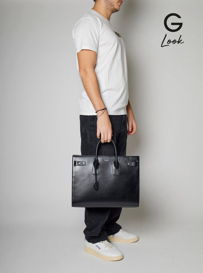 Saint Laurent Men Black Handbag With Adjustable And Removable Shoulder Strap In Leather Man by Luosophy