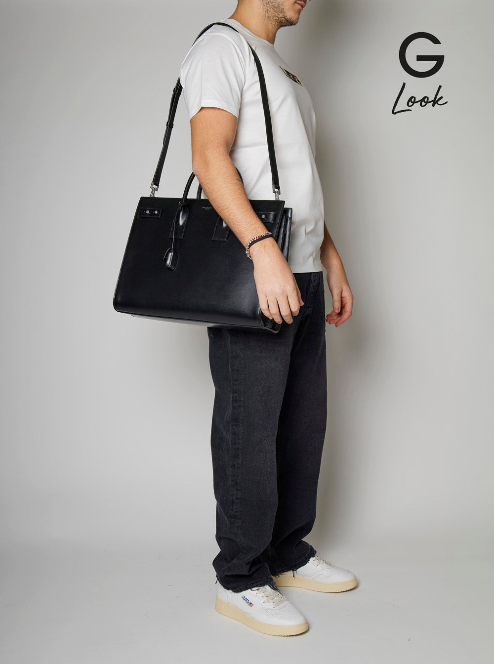 Saint Laurent Men Black Handbag With Adjustable And Removable Shoulder Strap In Leather Man by Luosophy