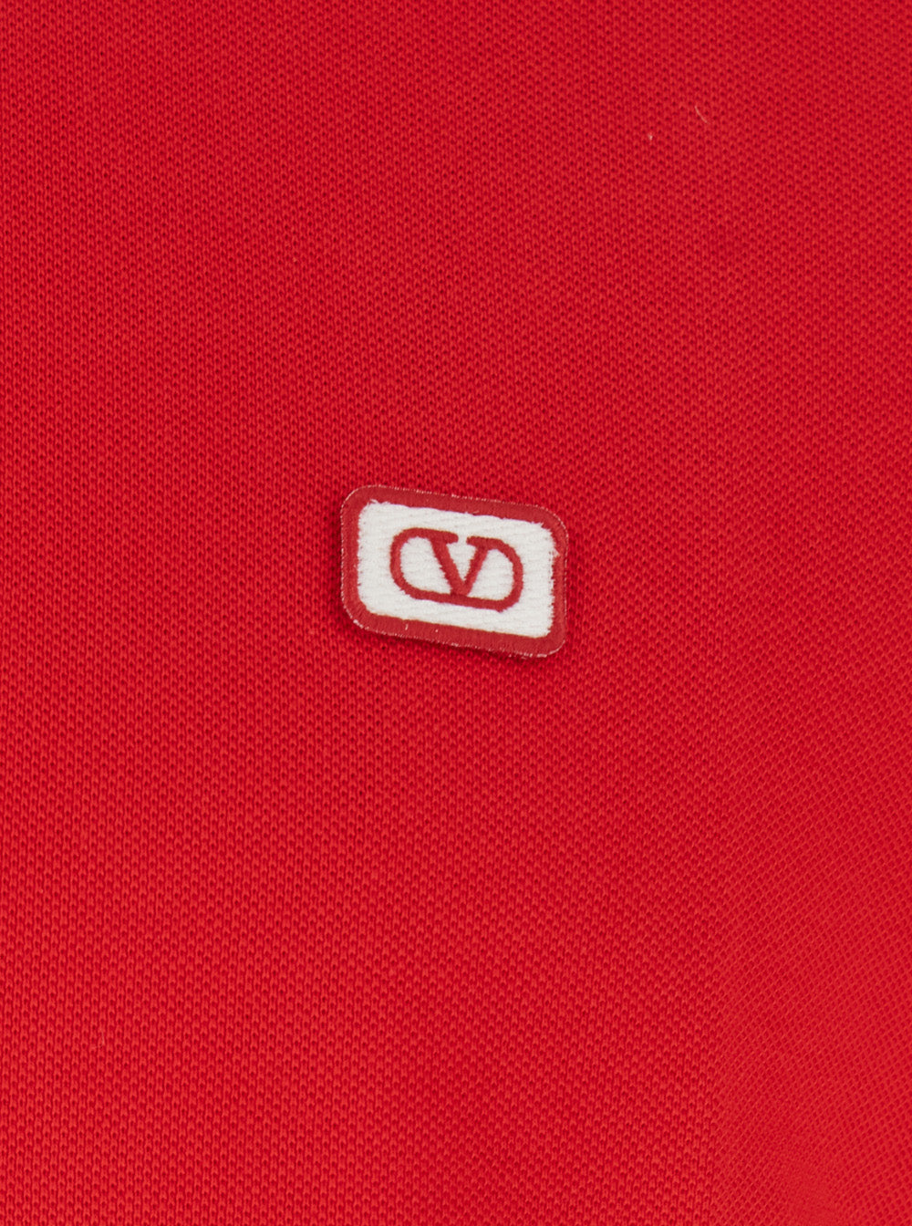 Valentino Men Red Polo Shirt With Classic Collar With Stirped Detail And Logo Patch On The Front In Cotton Piquet Man by Luosophy