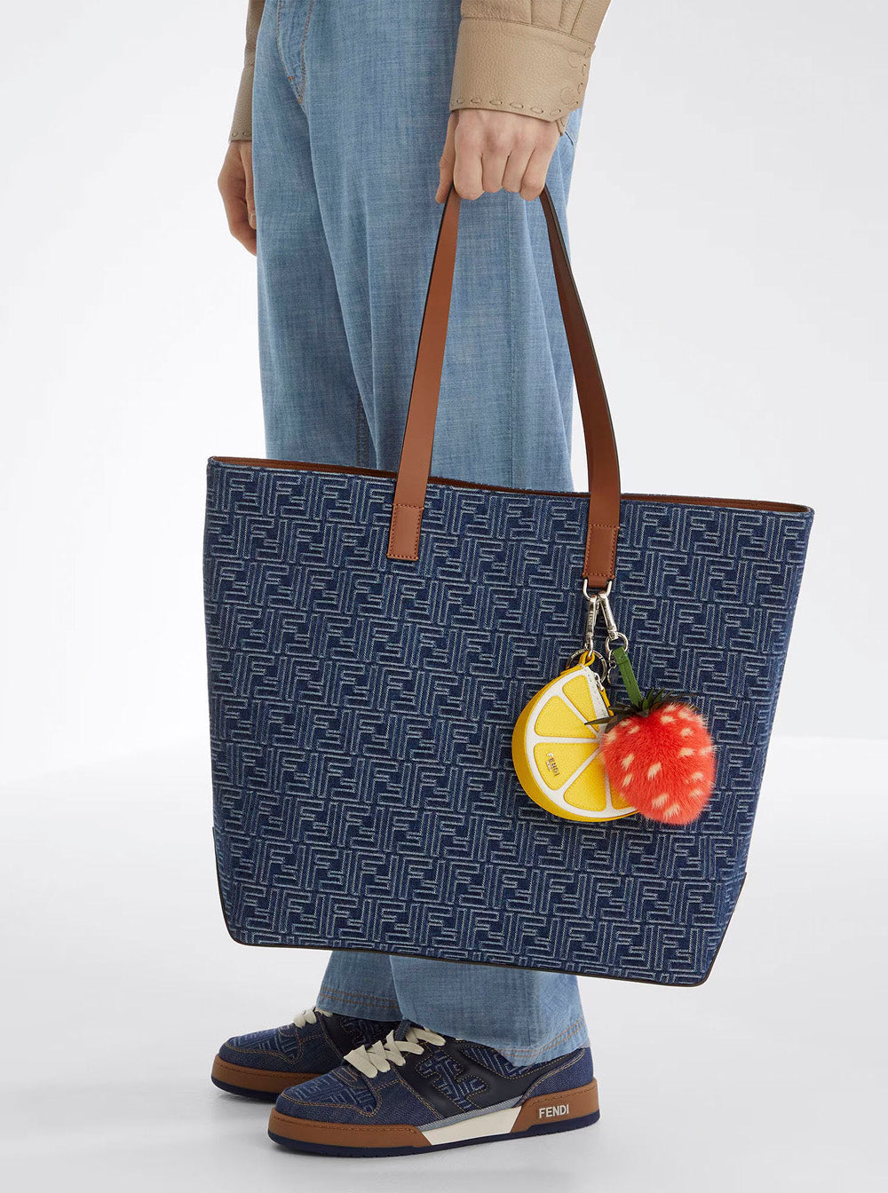 Fendi Men Blue Shopper With Long Handles And All Over Ff Motif In Cotton Man by Luosophy