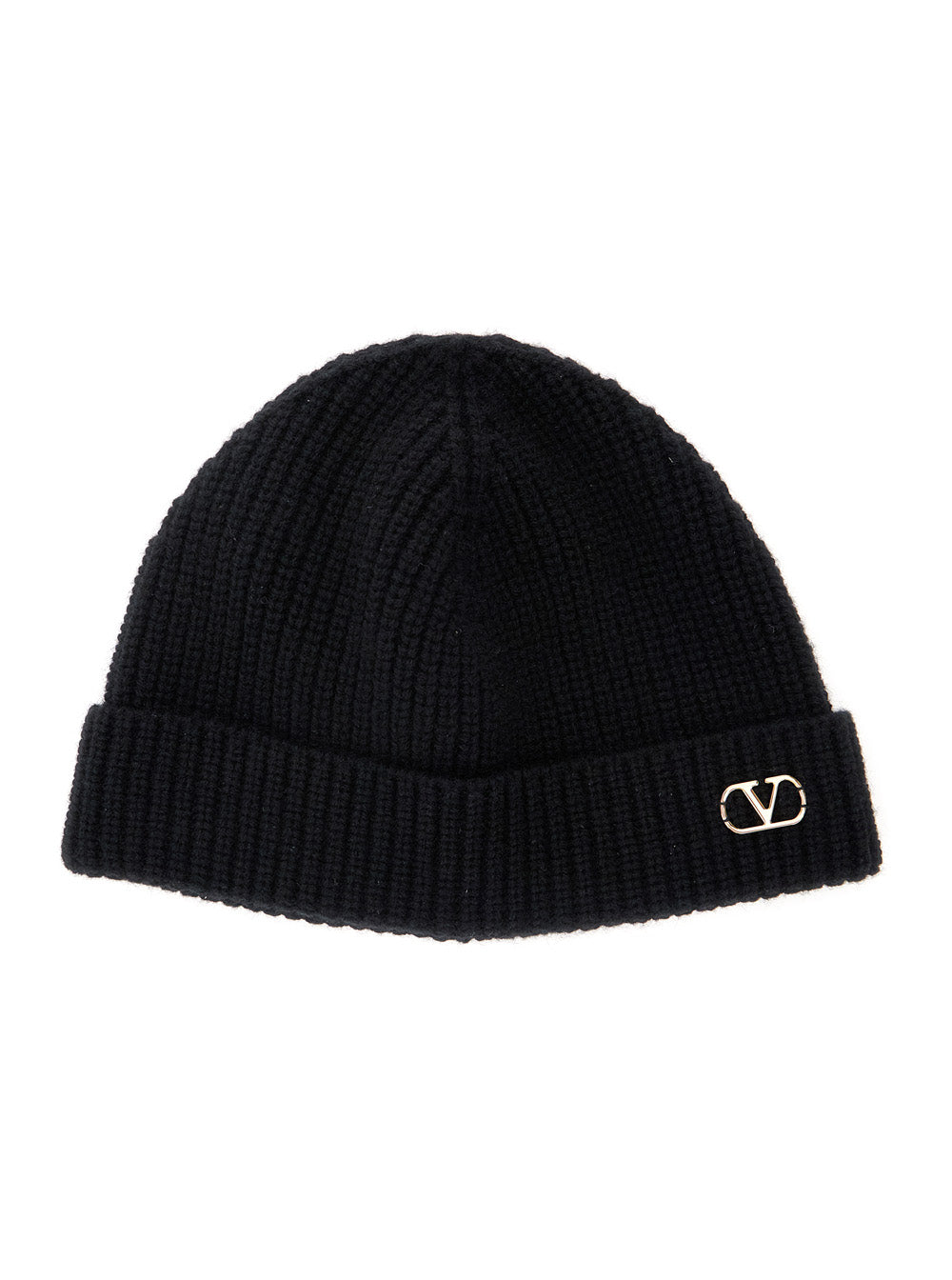 Valentino Garavani Men Black Knit Beanie With Vlogo On The Front In Cashmere Man by Luosophy