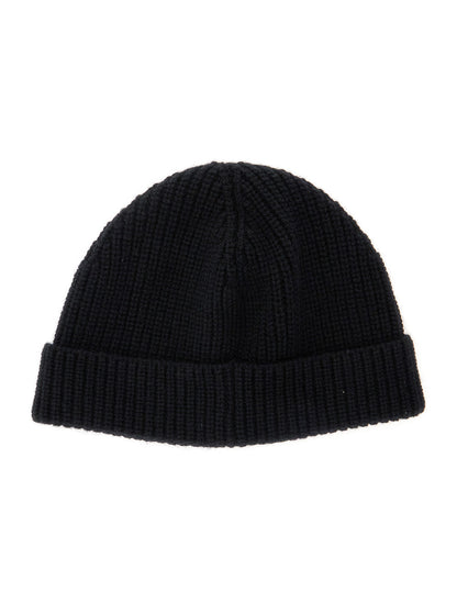 Valentino Garavani Men Black Knit Beanie With Vlogo On The Front In Cashmere Man by Luosophy
