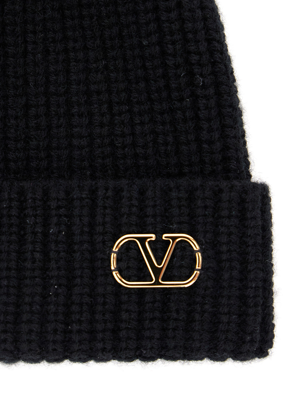 Valentino Garavani Men Black Knit Beanie With Vlogo On The Front In Cashmere Man by Luosophy