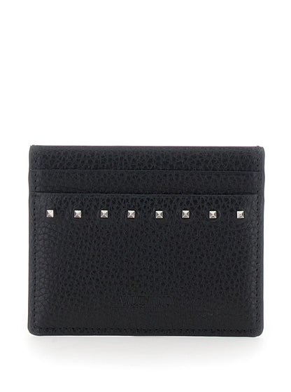 Valentino Garavani Men Black Card Holder With Rockstud Embellishments In Leather Man by Luosophy
