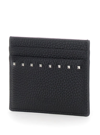 Valentino Garavani Men Black Card Holder With Rockstud Embellishments In Leather Man by Luosophy