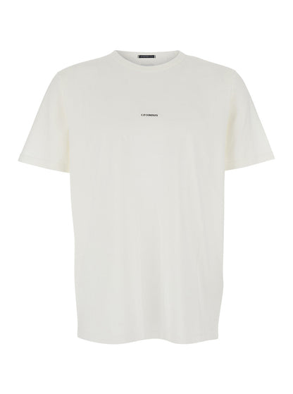 C.P. Company Men White Crewneck T-Shirt With Logo Lettering On The Front In Cotton Man by Luosophy