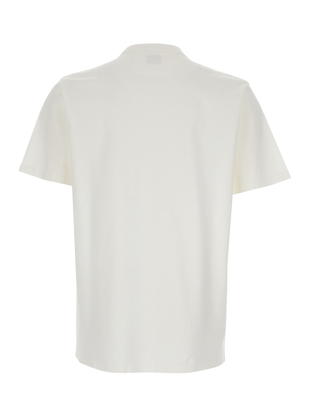 C.P. Company Men White Crewneck T-Shirt With Logo Lettering On The Front In Cotton Man by Luosophy