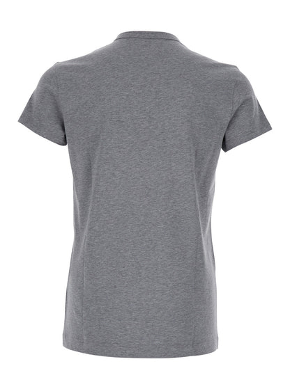 Dolce &amp; Gabbana Men Grey Crewneck T-Shirt With Tonal Logo Lettering Embroidery On The Front In Cotton Stretch Man by Luosophy